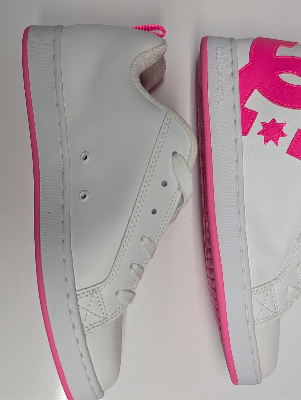 DC White Sneakers with Hot Pink Logo Accent - Picture 5 of 6